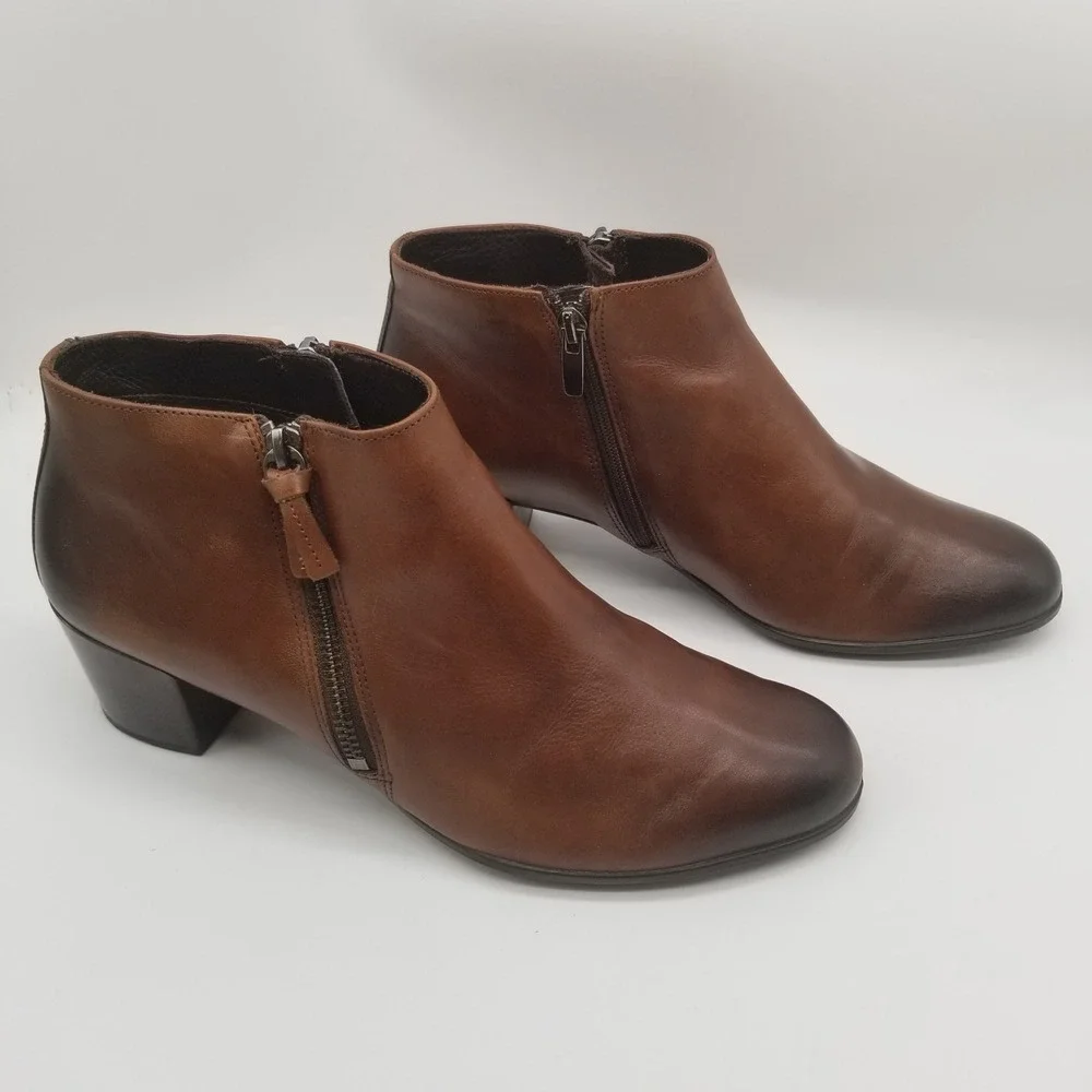 ECCO Shape 35 Block Ankle Boots Brown Leather Zip Booties Womens‎ 41 US 10.5